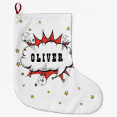 Superhero Comic Speech Bubble Boy Name Large Chris Großer Weihnachtsstrumpf (Vorderseite)