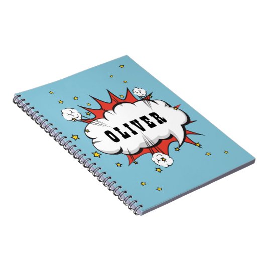 Superhero Comic Speech Bubble Boy Name Notizblock (Rechte Seite)