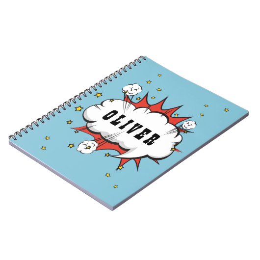 Superhero Comic Speech Bubble Boy Name Notizblock (Linke Seite)