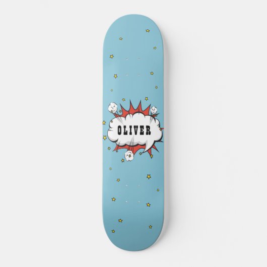 Superhero Comic Speech Bubble Boy Name Skateboard (Vorderseite)