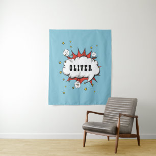 Superhero Comic Speech Bubble Boy Name Wandteppich