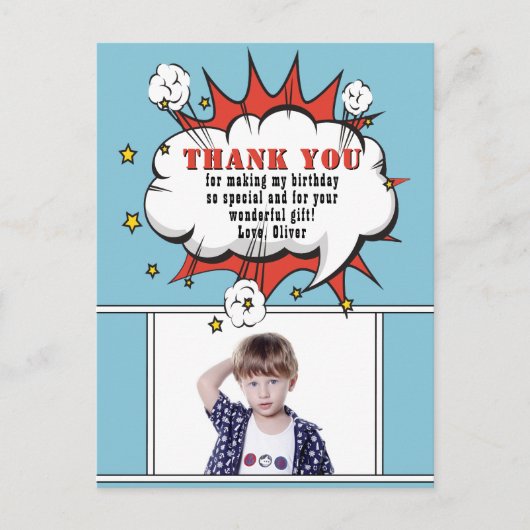 Superhero Comic Speech Bubble Danke Foto Postkarte (Vorderseite)