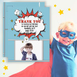 Superhero Comic Speech Bubble Danke Foto Postkarte<br><div class="desc">Superhero Comic Speech Bubble Danke Foto Birthday Postcard. Fügen Sie Ihr Foto,  Ihre Nachricht und Ihren Namen hinzu. Spaß Cartoon Geburtstag danke dir Karte für Jungs.</div>