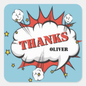 Superhero Comic Speech Bubble Geburtstag Danke Quadratischer Aufkleber (Vorderseite)