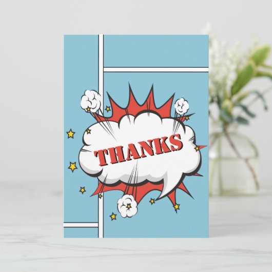 Superhero Comic Speech Bubble Geburtstag Dankeskarte (Stehend Vorderseite)