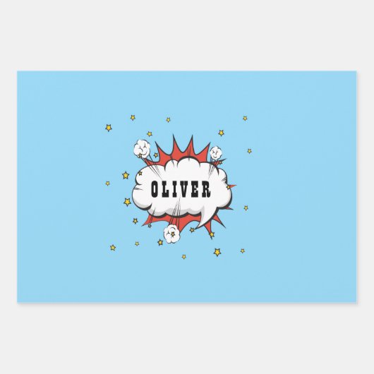 Superhero Comic Speech Bubble Red Boy Name Geschenkpapier Set (Vorderseite)