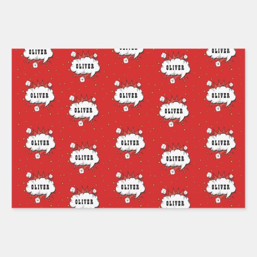 Superhero Comic Speech Bubble Red Boy Name Geschenkpapier Set (Vorderseite 2)