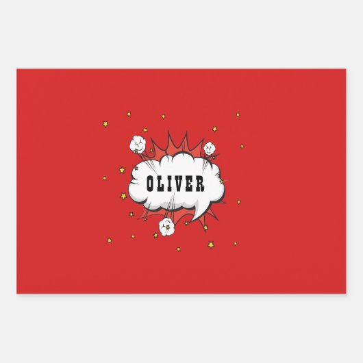 Superhero Comic Speech Bubble Red Boy Name Geschenkpapier Set (Vorderseite)