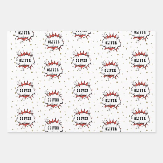 Superhero Comic Speech Bubble Red Boy Name Geschenkpapier Set (Vorderseite 3)