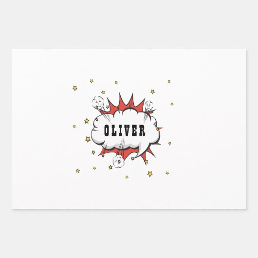 Superhero Comic Speech Bubble Red Boy Name Geschenkpapier Set (Vorderseite)