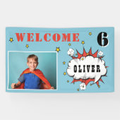 Superhero Comic Speech Cloud Boy Birthday Foto Banner (Horizontal)