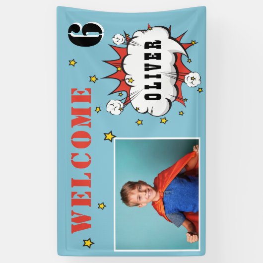 Superhero Comic Speech Cloud Boy Birthday Foto Banner (Vertikal)