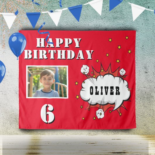 Superhero Comic Speech Cloud Boy Birthday Foto Wandteppich
