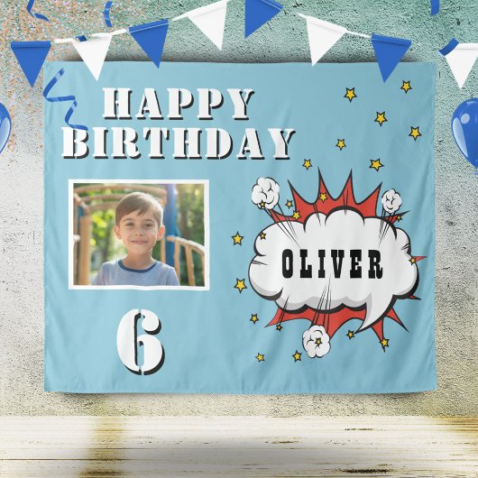 Superhero Comic Speech Cloud Boy Birthday Foto Wandteppich