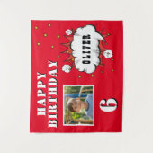 Superhero Comic Speech Cloud Boy Birthday Foto Wandteppich (Vorderseite)