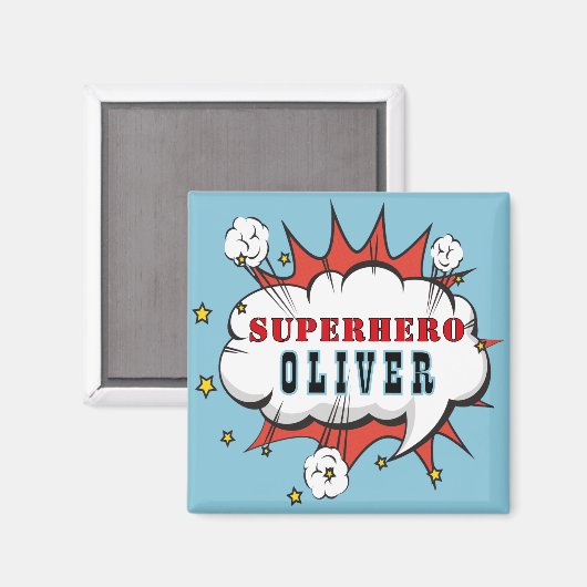 Superhero Comic Speech Cloud Boy Birthday Party Magnet (Vorderseite/Rückseite)