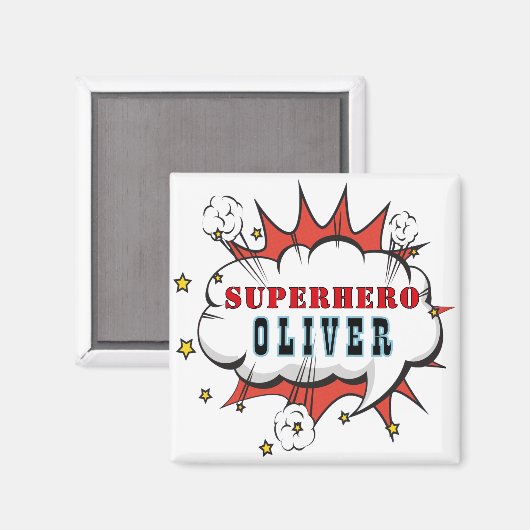 Superhero Comic Speech Cloud Boy Birthday Party Magnet (Vorderseite/Rückseite)