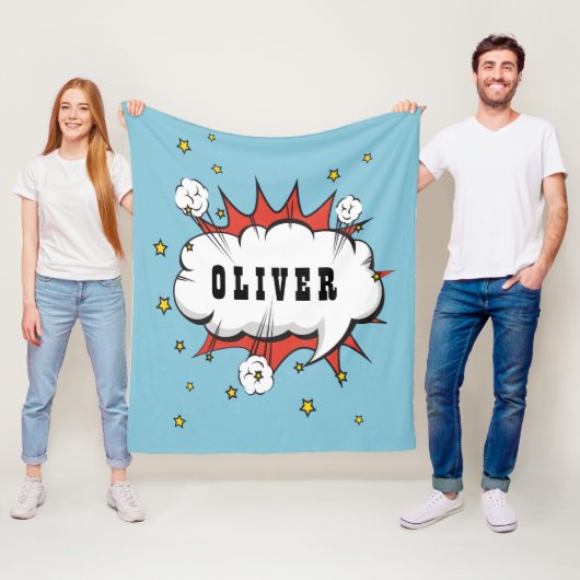 Superhero Comic Speech Cloud Boy Name Fleecedecke (Beispiel)