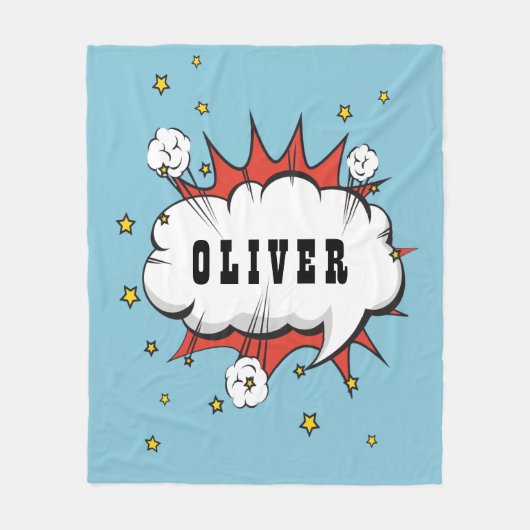 Superhero Comic Speech Cloud Boy Name Fleecedecke (Vorderseite)