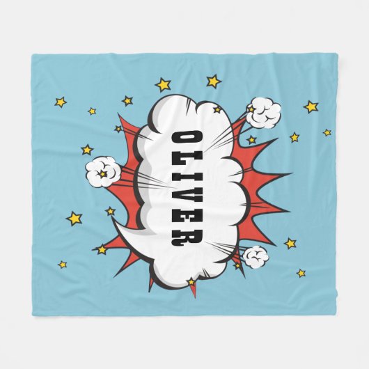 Superhero Comic Speech Cloud Boy Name Fleecedecke (Vorderseite (Horizontal))