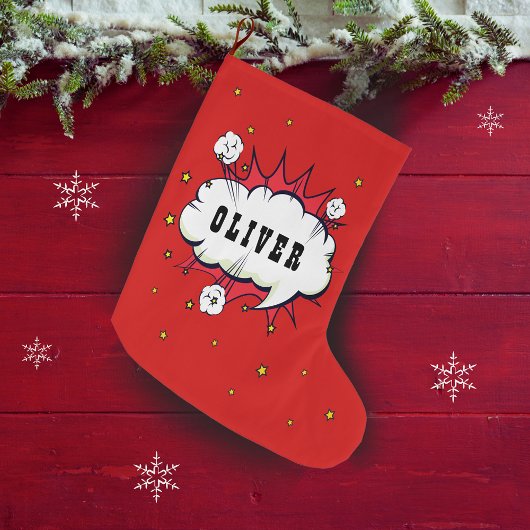 Superhero Comic Speech Cloud Boy Name Großer Weihnachtsstrumpf