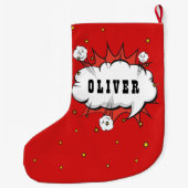 Superhero Comic Speech Cloud Boy Name Großer Weihnachtsstrumpf (Rückseite)