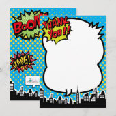 Superhero Comic Strip Blue Vielen Dank Anmerkungen Dankeskarte (Vorne/Hinten)