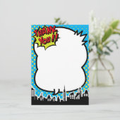 Superhero Comic Strip Blue Vielen Dank Anmerkungen Dankeskarte (Stehend Vorderseite)