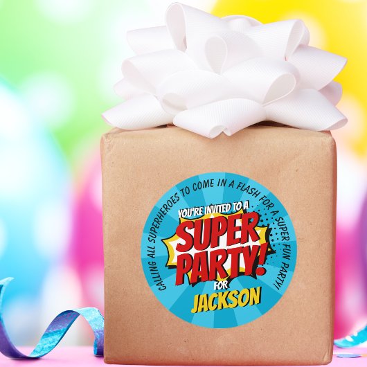 Superhero Comic Style Boy Birthday Blue Runder Aufkleber