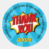 Superhero Comic Style Boy Birthday Blue Vielen Dan Runder Aufkleber (Vorderseite)