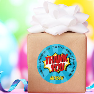 Superhero Comic Style Boy Birthday Blue Vielen Dan Runder Aufkleber