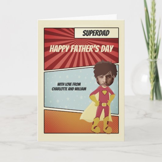 Superhero Comic Vater Happy Vathers Day Personalis Karte (Vorderseite)