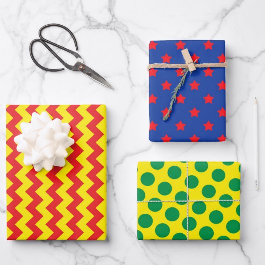 Superhero Comic Zig Zag Dots Stars Bunter Spaß Geschenkpapier Set (Vorderseite)