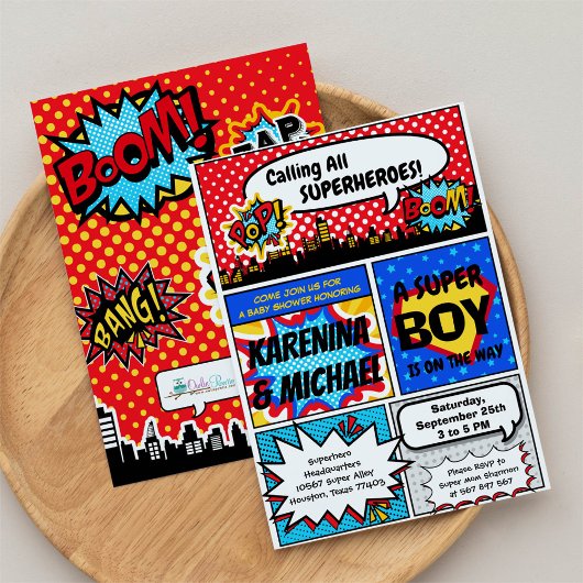 Superhero Couples Kinderdusche Party Einladung
