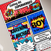 Superhero Couples Kinderdusche Party Einladung