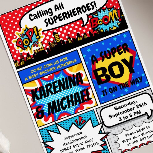 Superhero Couples Kinderdusche Party Einladung