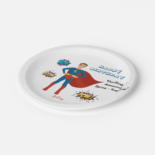 Superhero Custom Foto Geburtstag Pappteller (Schrägansicht)