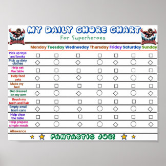 Superhero Daily Chore Chart für Kinder Poster