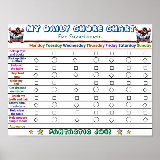 Superhero Daily Chore Chart für Kinder Poster (Vorne)