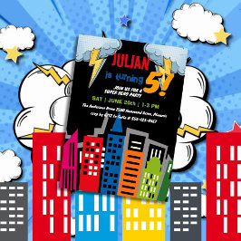 Superhero Dark City Gebäude Explosion Geburtstag Einladung
