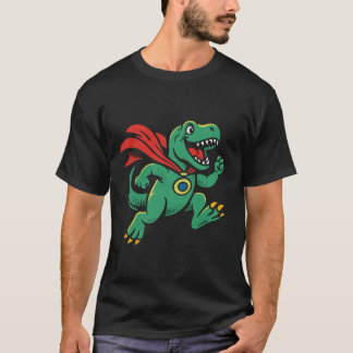Superhero Dinosaur Cartoon Illustration T-Shirt