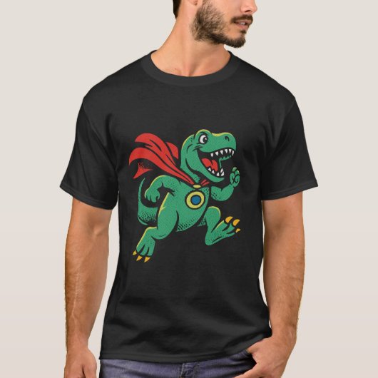 Superhero Dinosaur Cartoon Illustration T-Shirt (Vorderseite)