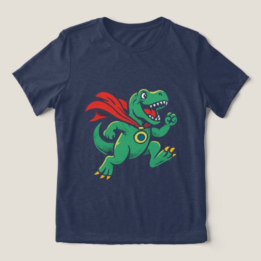Superhero Dinosaur Cartoon Illustration Tri-Blend Shirt (Design Vorderseite)