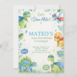 Superhero Dinosaur Watercolor Birthday Party Paste Einladung