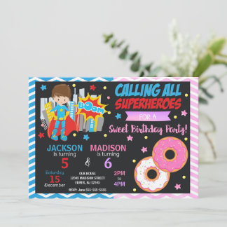 Superhero & Donut Gemeinsame Geburtstagseinladung Einladung