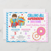 Superhero & Donut Joint Birthday Invitation Einladung (Vorderseite)