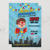 Superhero Einladung Boys Blue Girls Super Party (Vorne/Hinten)
