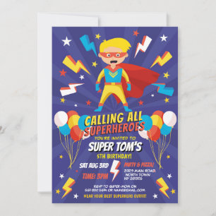 Superhero Einladung Boys Blue Stars Super Party