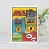 Superhero Einladung Gemeinsames Party Boys Comic (Stehend Vorderseite)