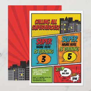Superhero Einladung Gemeinsames Party Boys Comic